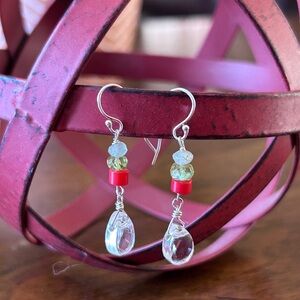 Faceted Crystal and Red Drop Earrings